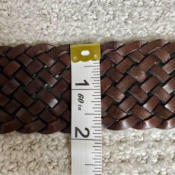 Vintage Dk Brown Braided Woven Concha's Stones Substantial Hardware Leather Belt - Picture 14 of 15